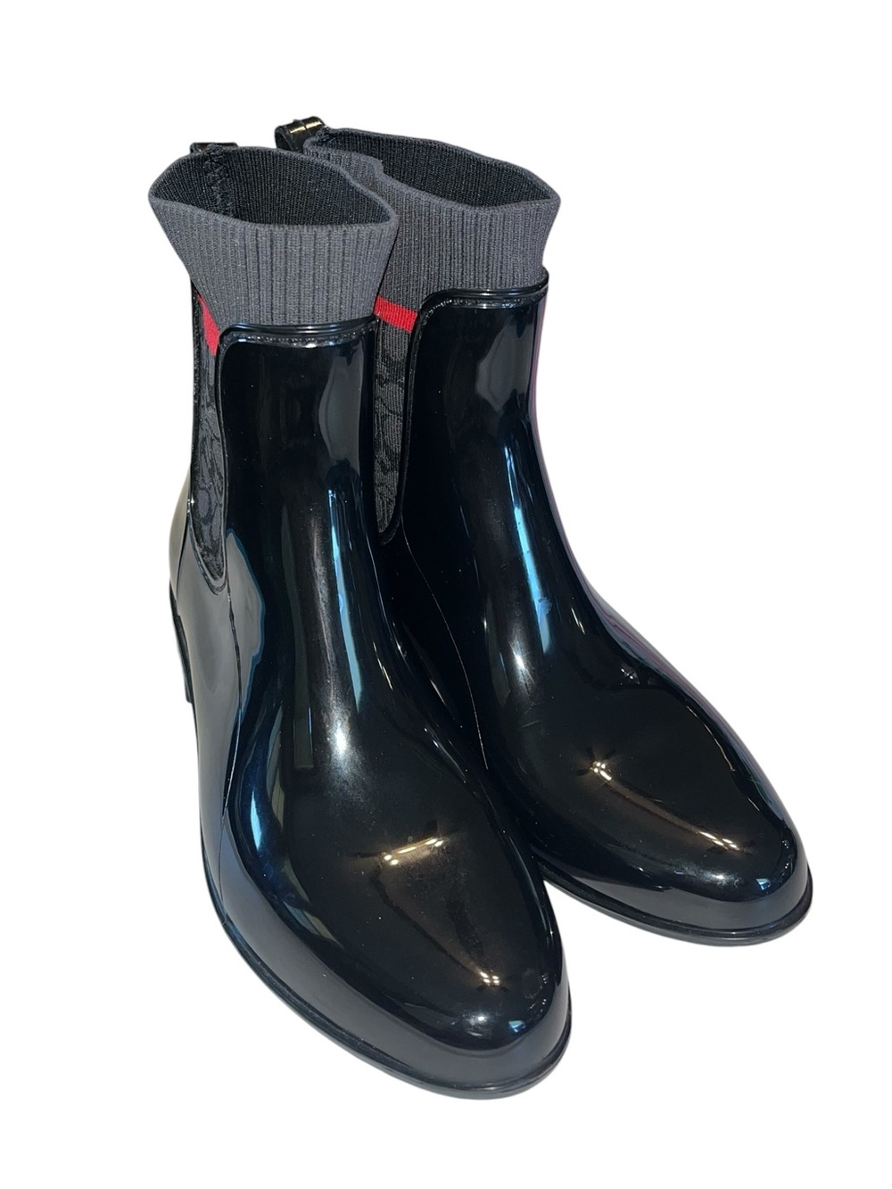 Coach Glossy Black and Red Rain Boots - Size 9 - Picture 2 of 12